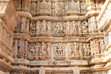 Erotic Sculptures, South wall, Mandapa and Sanctuary, Lakshmana Temple , Western Group, Khajuraho, Madhya Pradesh, India