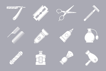 Obraz premium Barbershop Icons set - Vector silhouettes of beauty salon for the site or interface
