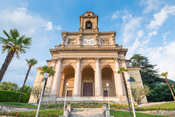 Historic center of a Swiss city. Mendrisio with the main church of Saints Cosmas and Damian (Santi...
