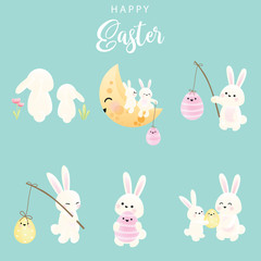 Easter set with bunny for Easter card. Vector illustration