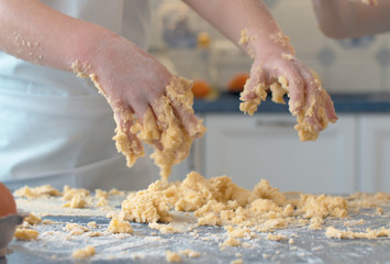 Child's hands in the dough