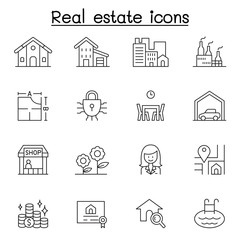 Real estate icon set in thin line style