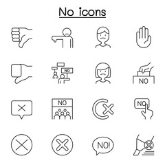 Fototapeta premium No, Disapprove & Reject icon set in thin line style