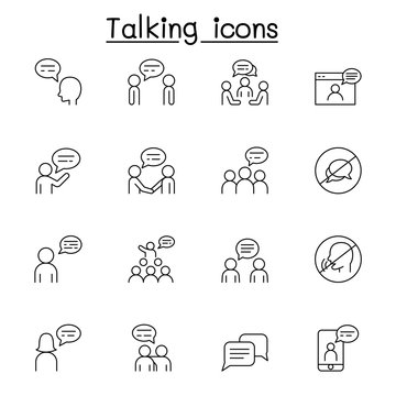 Talk, Speech, Discussion, Dialog Icon Set In Thin Line Style