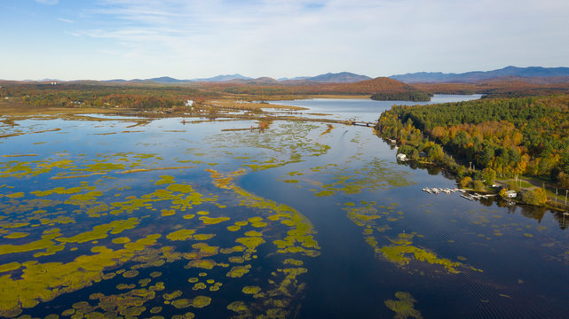 Tupper Lake Fall Color Aerial Perspective Adirondacks New York