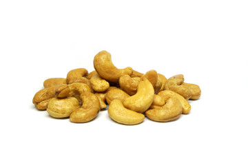 Cashew nut isolated white background - healthy nutrients  food concept 