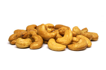 Cashew nut isolated white background - healthy nutrients  food concept 