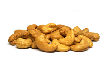 Cashew nut isolated white background - healthy nutrients  food concept 