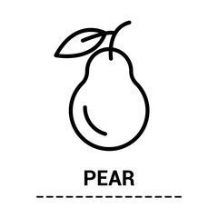 Pear and leaf. Linear icon of the fruit pear. Silhouette symbol tasty . Food black icon healthy. Thin line illustration. Vector isolated outline drawing. Editable stroke.