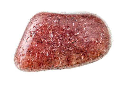 tumbled red aventurine gemstone cutout on white