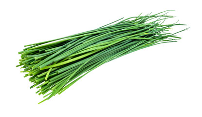 pile of fresh green leaves of chives cutout - obrazy, fototapety, plakaty
