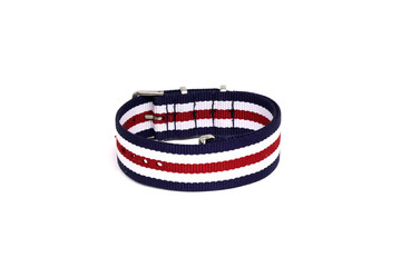 Red Blue White Striped Watch Strap isolated white background 