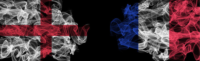 Flags of England and France on Black background, England vs France Smoke Flags