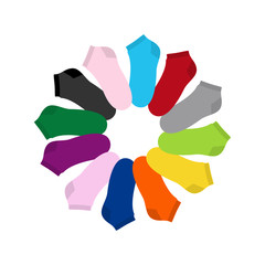 A set of socks in different colors. Vector illustration on white background.