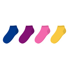 A set of socks in different colors. Vector illustration on white background.