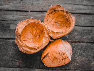 Damaged coconut skin
