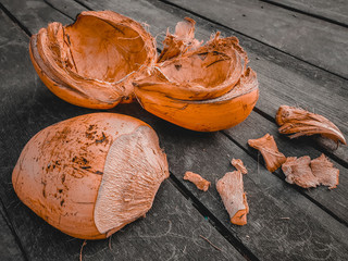 Damaged coconut skin