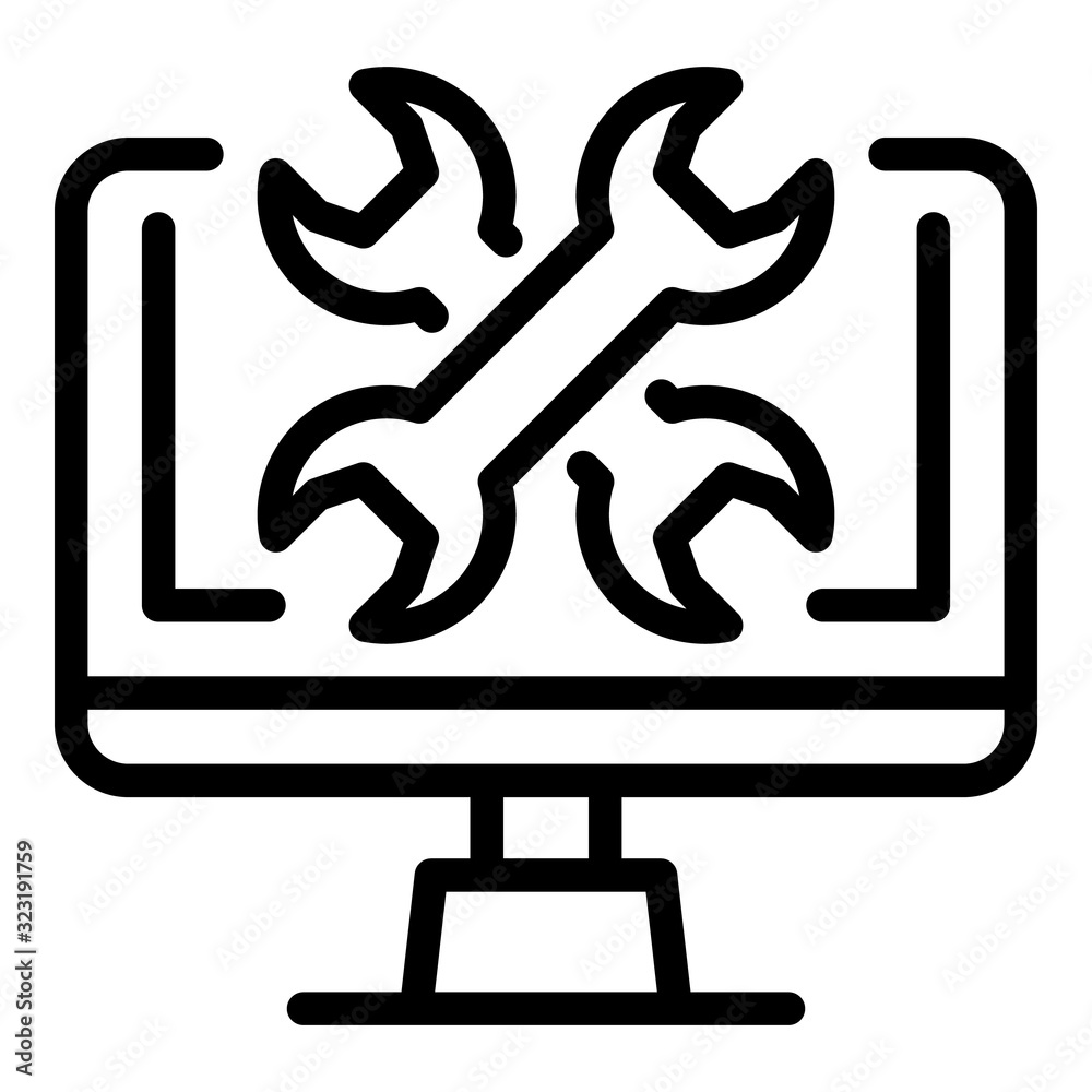 Poster monitor service center icon. outline monitor service center vector icon for web design isolated on w