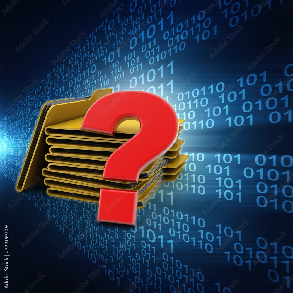 Poster 3d rendering file folder with question symbol