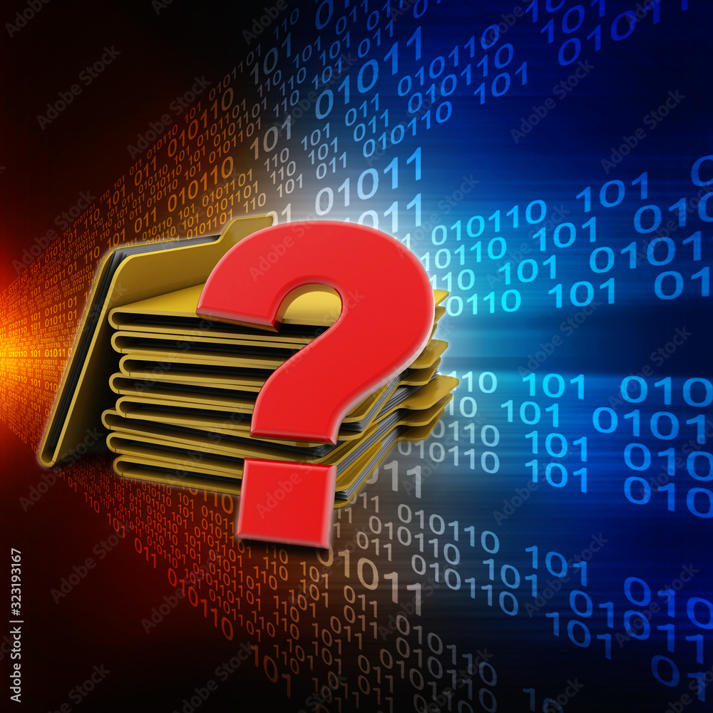 Poster 3d rendering file folder with question symbol