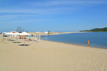 KALININGRAD REGION, RUSSIA. Sandy beach in the village Yantarnyj