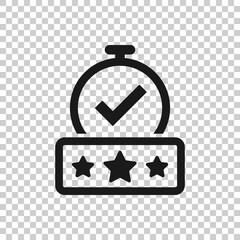 Rating result icon in flat style. Clock with stars vector illustration on white isolated background. Satisfaction business concept.