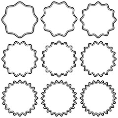 Fototapeta premium Set round vintage stickers with zigzag edge, vector simple style label stickers, starburst label badge