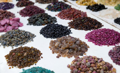 Mineral gemstones in jewelry market.