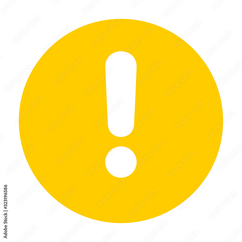 Poster Flat round yellow exclamation point icon, button. Attention symbol isolated on a white background. EPS10 vector file