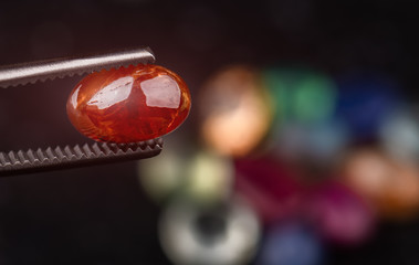 Round cut orange sapphire mineral gemstones.
