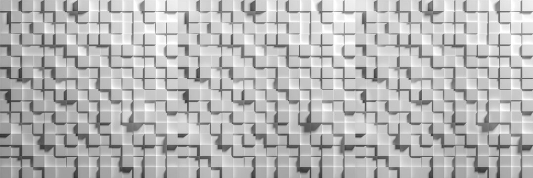 White cubes of different heights create an endless plane as a background and pattern texture.