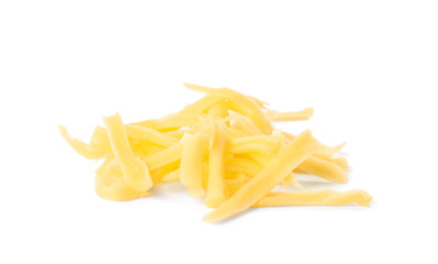 Pile of grated cheese isolated on white