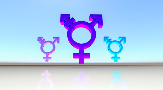 three Transgender symbol in metallic colorful for gender diversity 3D Illustration