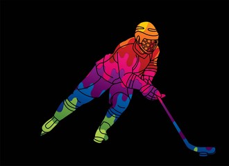 Ice Hockey player action cartoon sport graphic vector.