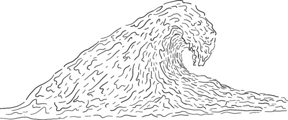 Big Wave Illustration Vector Graphic Cartoon Black White Curl Tsunami