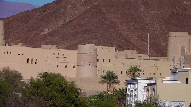 Ancient Bahla Fort in Oman. Pan Shot