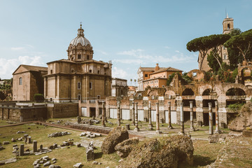 Fototapeta na wymiar Panoramic view of forum of Caesar also known as forum Iulium