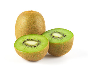 New Zealand green kiwi fruit isolated on white background.