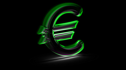 Euro icon in black background. 3D Illustration.