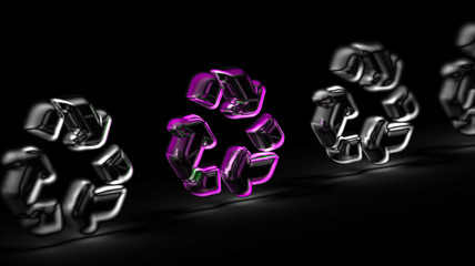 Recycle icon in black background. 3D Illustration.