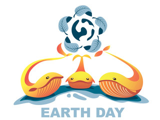 Sea whale keep earth with plants. Earth day, planet day