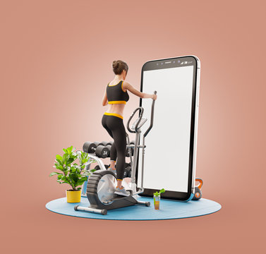 Unusual 3d illustration of a Pretty woman doing exercises