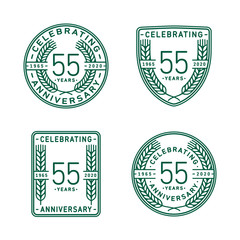 55 years anniversary celebration logotype. Fifty fifth anniversary logo collection. Set of anniversary design template. Vector and illustration.