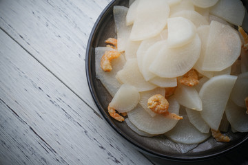 Stir fried radish dried shrimp meat