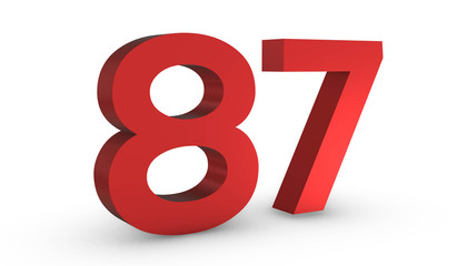 Number 87 Eighty Seven Red Sign 3D Rendering Isolated on White Background