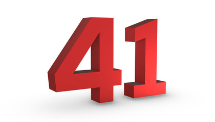 Number 41 Forty One Red Sign 3D Rendering Isolated on White Background