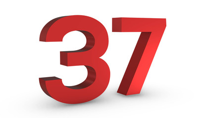 Number 37 Thirty Seven Red Sign 3D Rendering Isolated on White Background
