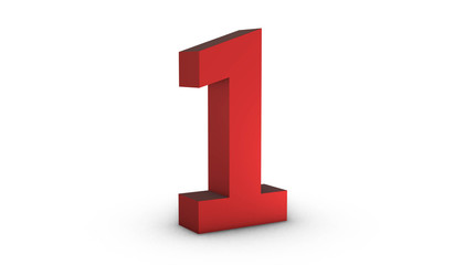 Number 1 One Red Sign 3D Rendering Isolated on White Background
