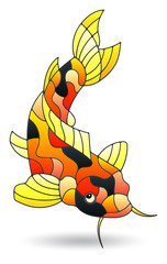 Illustration in stained glass style with koi carp fish, isolated on a white background