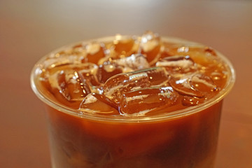 Drink Scene of Macro Ice Latte Coffee on the table at coffee cafe